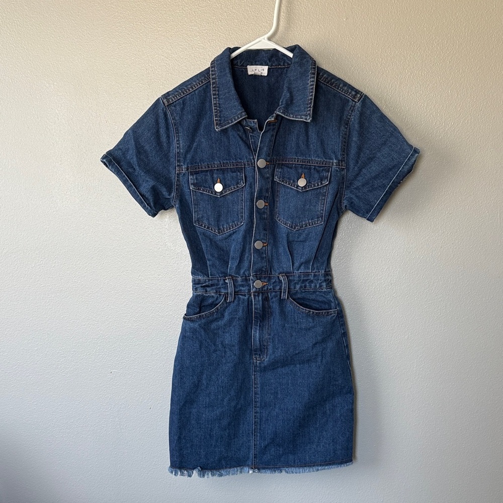 Le Lis Blue Denim Jean Dress Skirt Jumpsuit Size Small